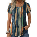Zeagoo Womens Tops Petal Short Sleeve Summer Casual Crew Neck Shirts Floral Solid Blouse Pleated Tunics