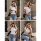 Zeagoo Women Crewneck Slim Fitted Short Sleeve T Shirts Cute Stretchy Bodycon Basic Tee Tops