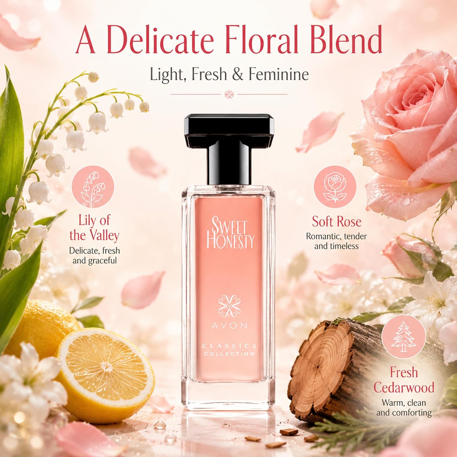 AVON Sweet Honesty Cologne for Women — Fresh Cedarwood Long Lasting Perfumes for Women — Clean Floral Women’s Fragrances with Rose and Lily, 1.7 fl oz — Designer Womens Perfume Gift