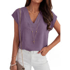 ANRABESS Women Tops Cap Sleeve Dressy Casual V Neck Shirts 2026 Summer Business Work Blouses Outfits Trendy Spring Clothing