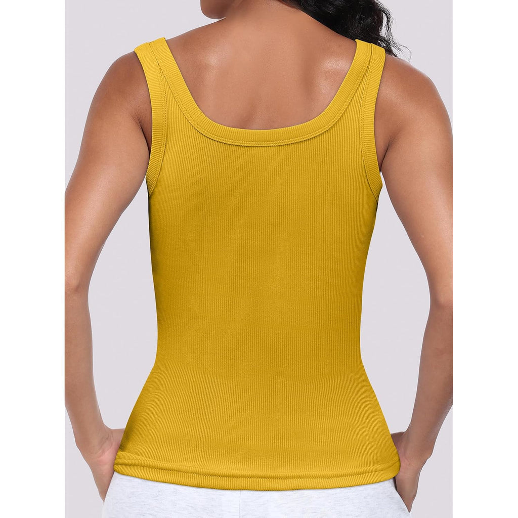Women's Ribbed Scoop Neck Tank Top Yellow