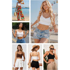 Multi Pack Women's Spaghetti Strap Crop Cami Top, Slim Fit Stretchy Tank