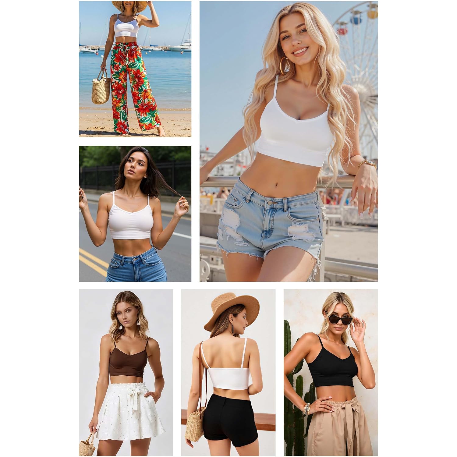 Multi Pack Women's Spaghetti Strap Crop Cami Top, Slim Fit Stretchy Tank