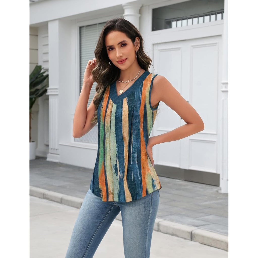 Women's Loose Fit V-Neck Tank Top Multicolor