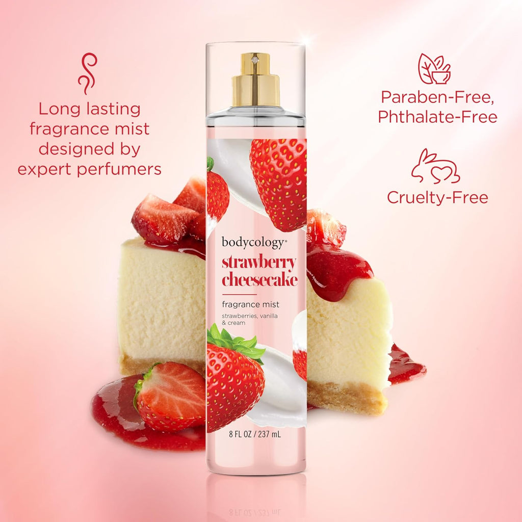 Bodycology Long-Lasting Fragrance Body Mist, Strawberry Cheesecake, 8 fl oz (Pack of 2)