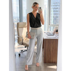 Women's Pleated V-Neck Tank Top Black