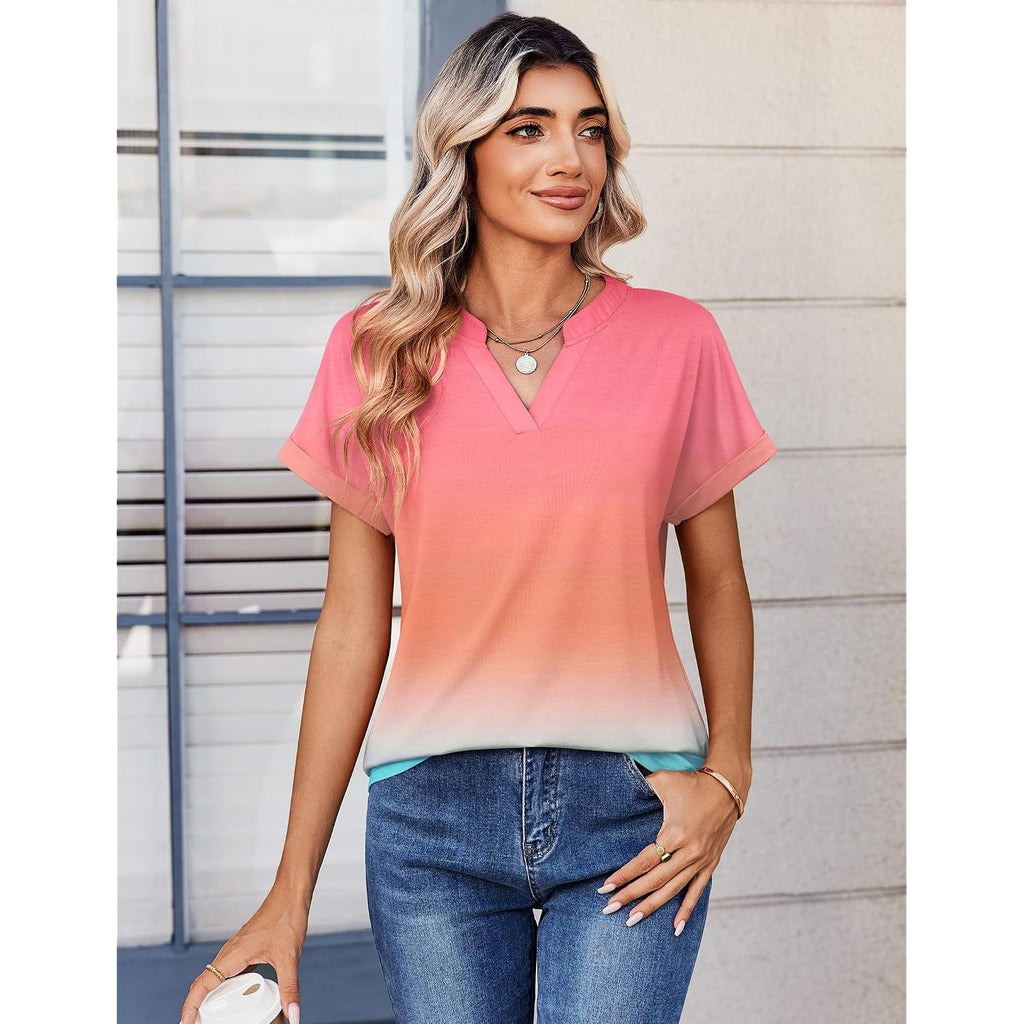 Zeagoo Womens Tops Short Sleeve Summer V Neck Shirts Work Blouses Business Outfits Fashion Clothing