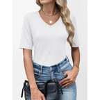 ANRABESS Womens Half Sleeve V Neck T Shirts, Fitted Comfy Fabric, Cozy for Daily, Office, Business, Versatile Summer Outfits