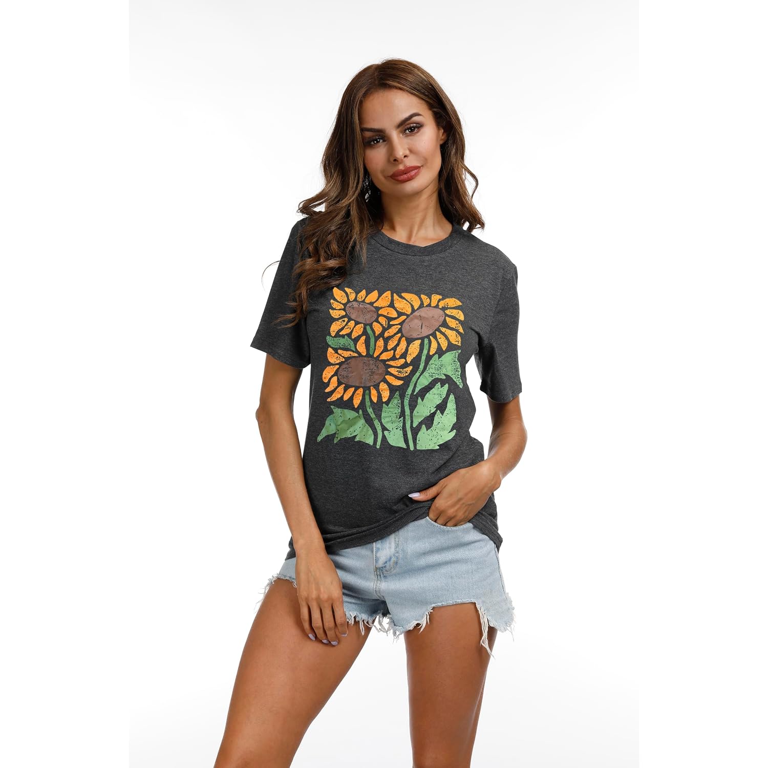 T Shirts for Women Graphic Tees Vintage Printed Short Sleeve Shirt Crewneck Loose Fitting Tops Casual Basic Cute Blouses