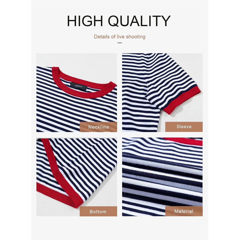 Dokotoo Womens Tops 2026 Casual Summer Crewneck Short Sleeve Striped Color Block Knit High Low Trendy Pullover Sweaters