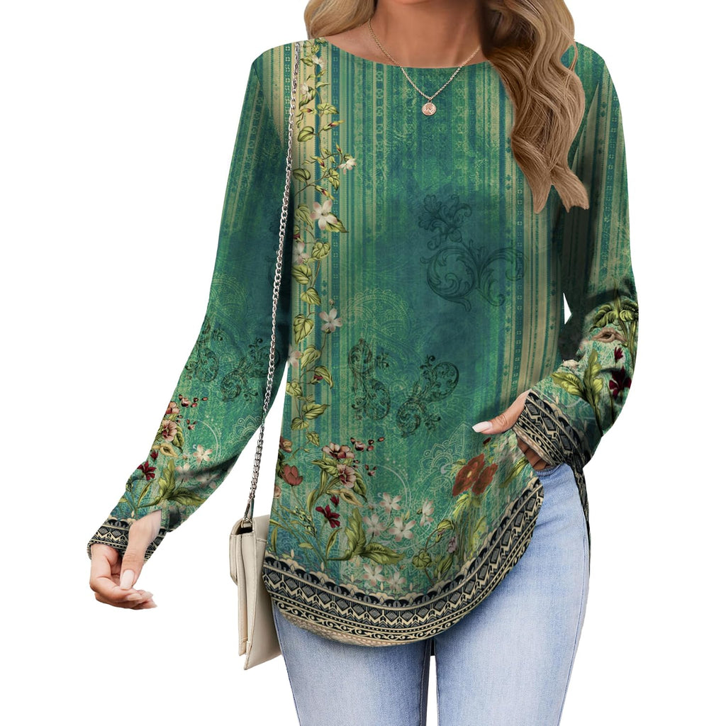 Zeagoo Womens Tunic Tops to Wear with Leggings Long Sleeve Crew Neck Thumb Hole Shirts Loose Tshirts Fall Clothes