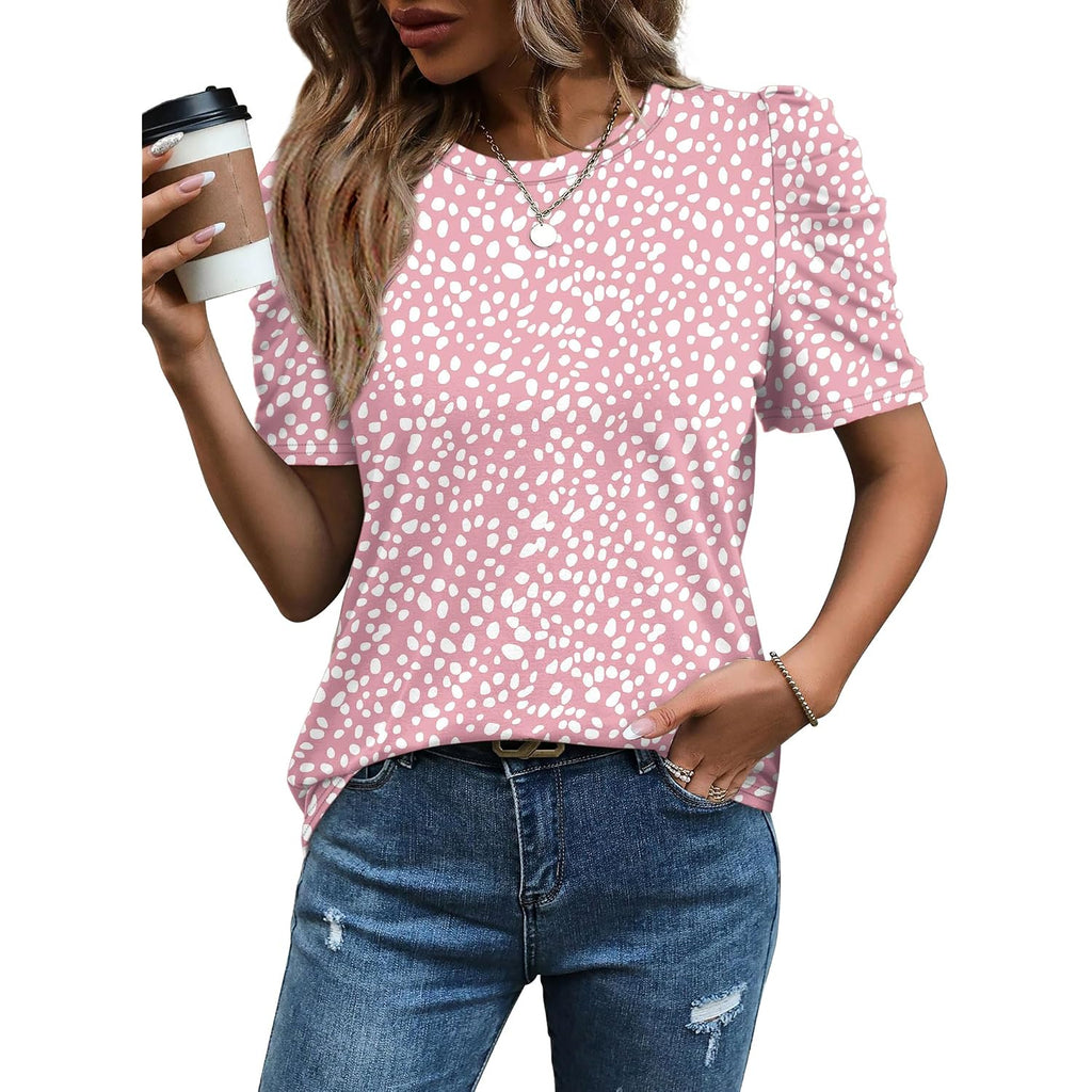 WIHOLL Summer Tops for Women Puff Sleeve Crewneck T Shirts Dressy Casual Blouses Spring Outfits Fashion Clothes