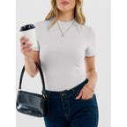 ANRABESS Women's Mock Neck Tops, Short Sleeve Fitted Tee, Soft Comfy Ribbed Tshirts, Summer Going Out Outfits for Daily& Work