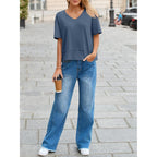 Cicy Bell Womens Summer V Neck T Shirts Casual Short Sleeve Flowy Tops Cute Loose Fit Basic Tees