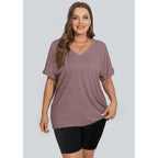 WIHOLL Womens Oversized Tshirts Summer Tops 2025 Short Sleeve V Neck Shirts Outfits Plus Size Clothes