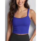 ODODOS Women's Seamless Crop Cami Wide Scoop Neck Ribbed Soft Open Racerback Cropped Tank