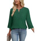 Women's Boho Lace V-Neck Tunic Top Light/Dark Green