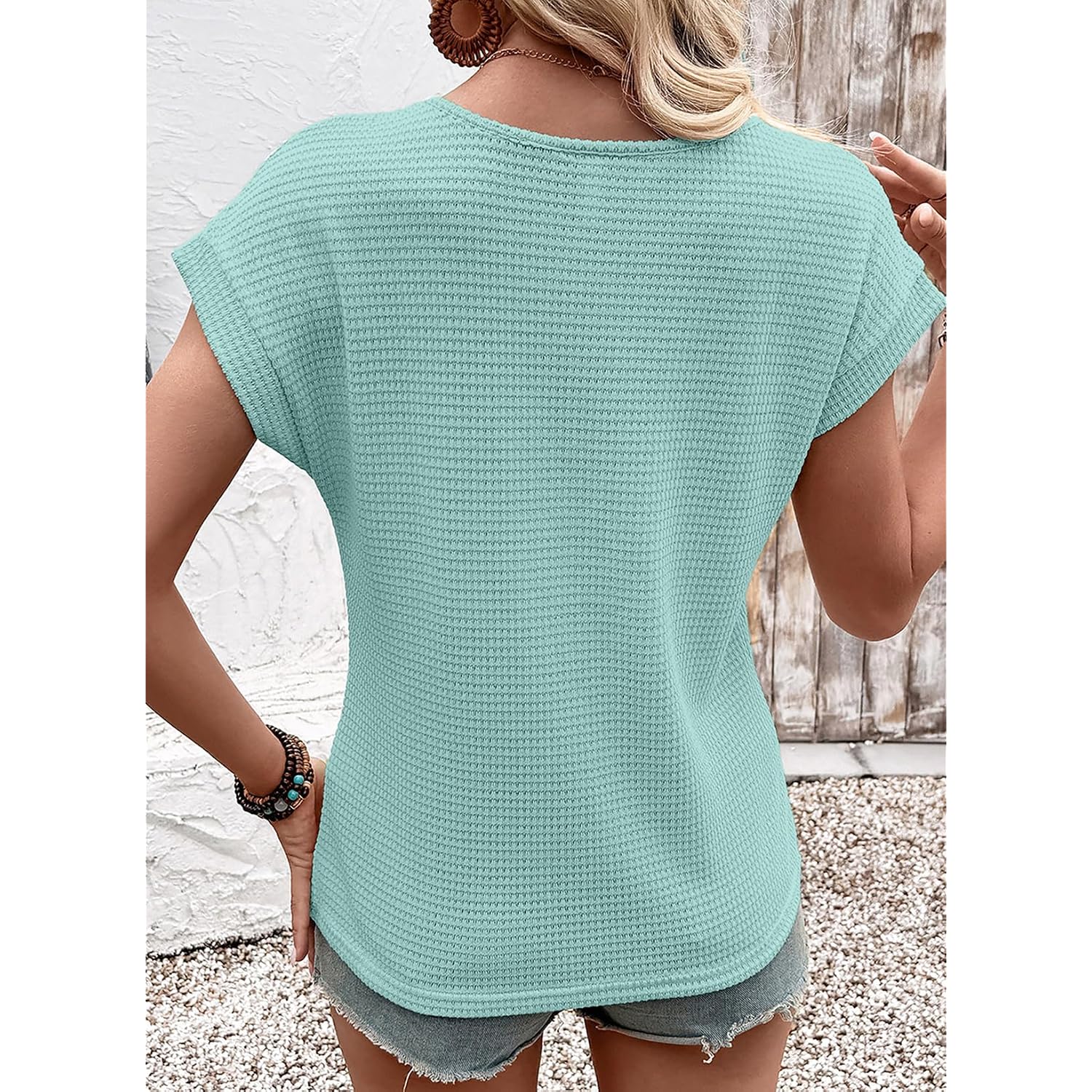 Dokotoo Womens Summer Tops 2026 Waffle Knit Lace Hollow Out Short Sleeve T-Shirts Crewneck Casual Loose Basic Tee Blouses