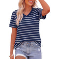 PRETTYGARDEN Short Sleeve Shirts for Women 2026 Spring V Neck Cute Tops Casual Striped Shirt Knitted Tees Summer Outfits