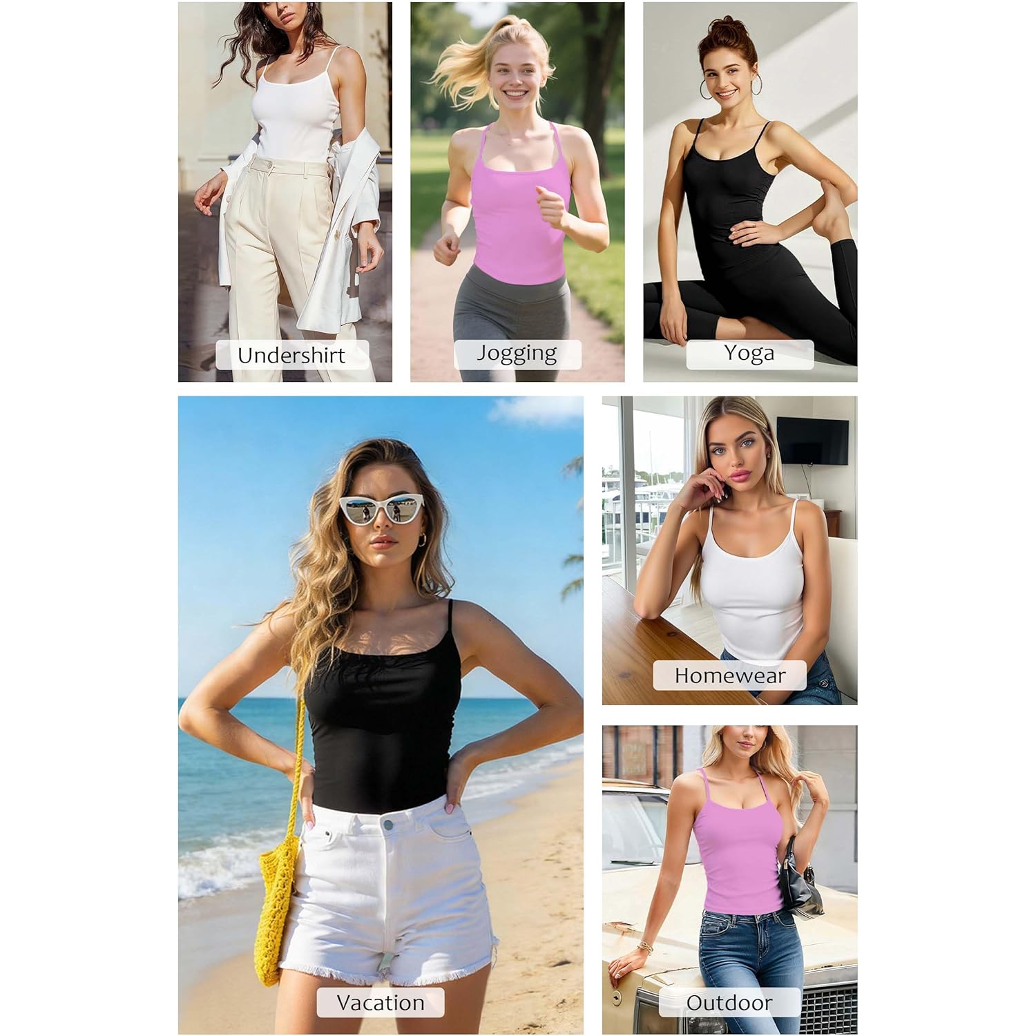 Women's Soft Knit Camisole Tank Top Black/White/Pink