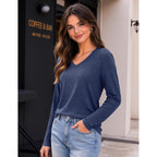 Zeagoo Womens Long Sleeve Shirts V Neck Basic Tee Tops Dressy Casual Business Work Blouses Fall Outfits S-3XL