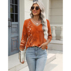 Women's Soft Basic V-Neck Tunic Top Caramel Print