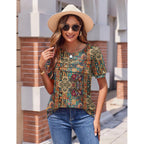 Women's Floral Puff Sleeve Tunic Top Boho Multicolor