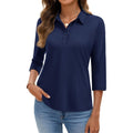 Women's 5-Button Cotton Polo Shirt Navy Blue