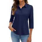 Women's 5-Button Cotton Polo Shirt Navy Blue