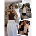 MOHHOM Women's Halter Neck Crossover Sleeveless Ribbed Knit Tank Top Slim Fit Casual Summer Basic Top