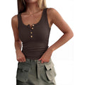 Women's Ribbed Henley Tank Top Coffee