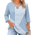 Women's Keyhole Neck Tunic Top White/Blue Stripe Print