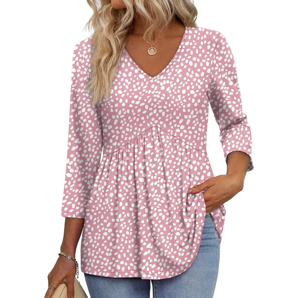 Women's Babydoll V-Neck Tunic Top Pink Dot