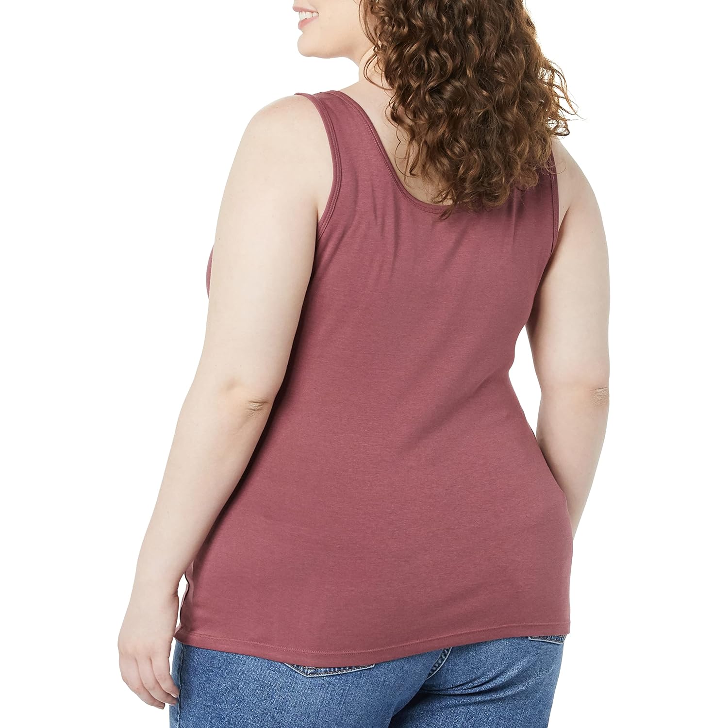 Women's Slim-Fit Scoop Neck Tank Top Beige/Raspberry Red