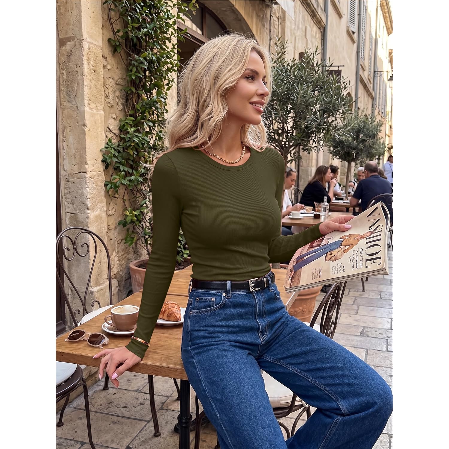 Zeagoo Women Long Sleeve Tops Crewneck Ribbed Knit Fitted Tshirts Dressy Casual Basic Tee 2026 Summer Fall Clothes