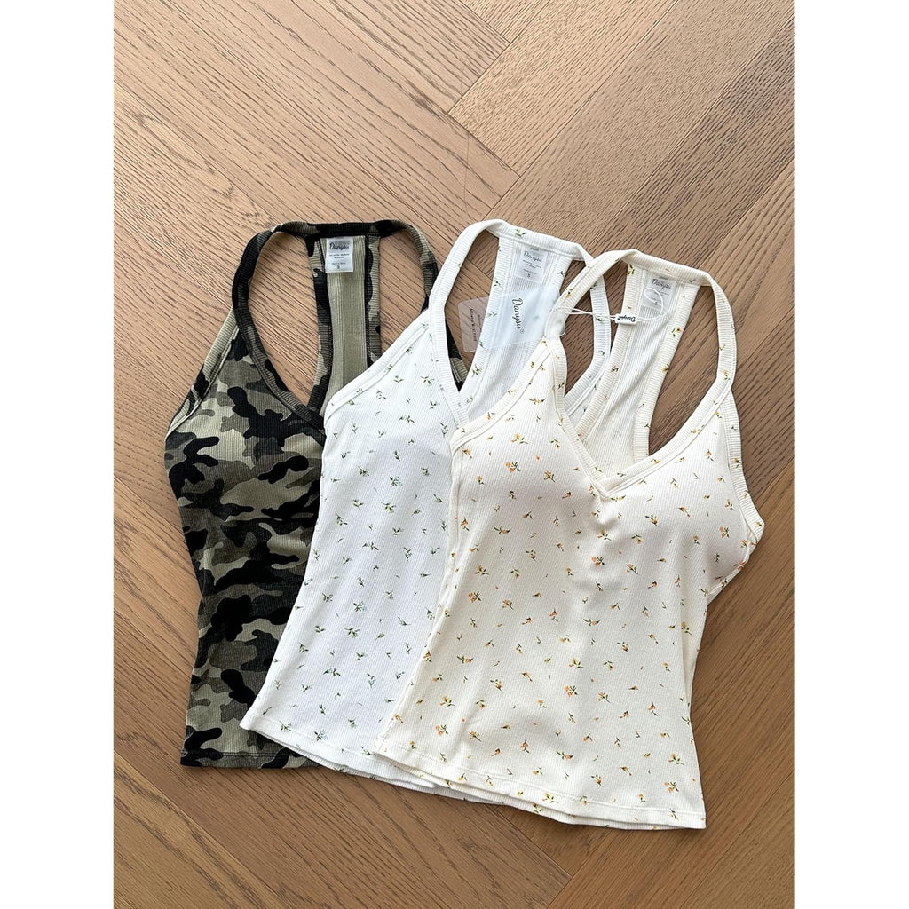 Women's Padded Racerback Tank Top Blue Rosebud