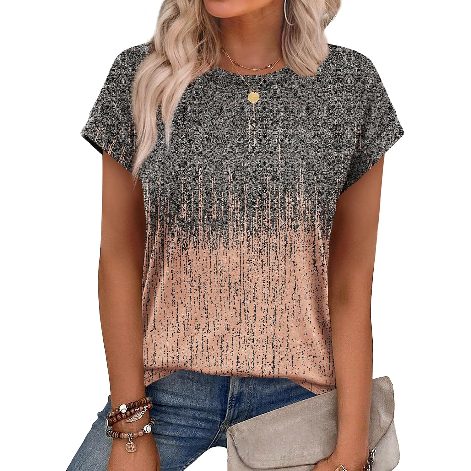 Alaroo Womens Summer Tops Short Sleeve Shirts Crew Neck Cute Trendy Tunic Blouses (S-3XL)