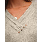 Women's Buttoned V-Neck Tunic Top Khaki