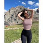 Women's Crew Neck Crop Tank Top Hide Pink/White