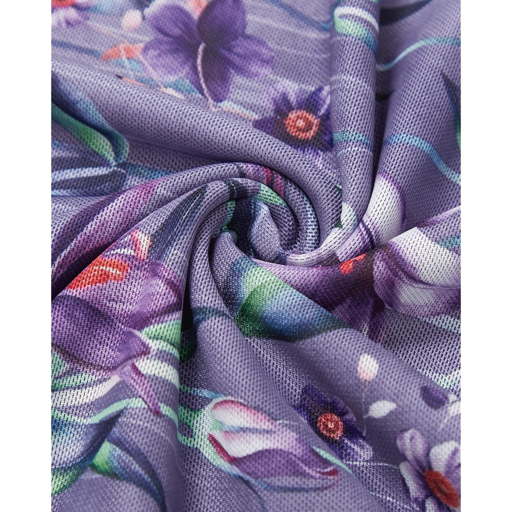 Women's Mesh Pleated Floral Tunic Top Spring Purple