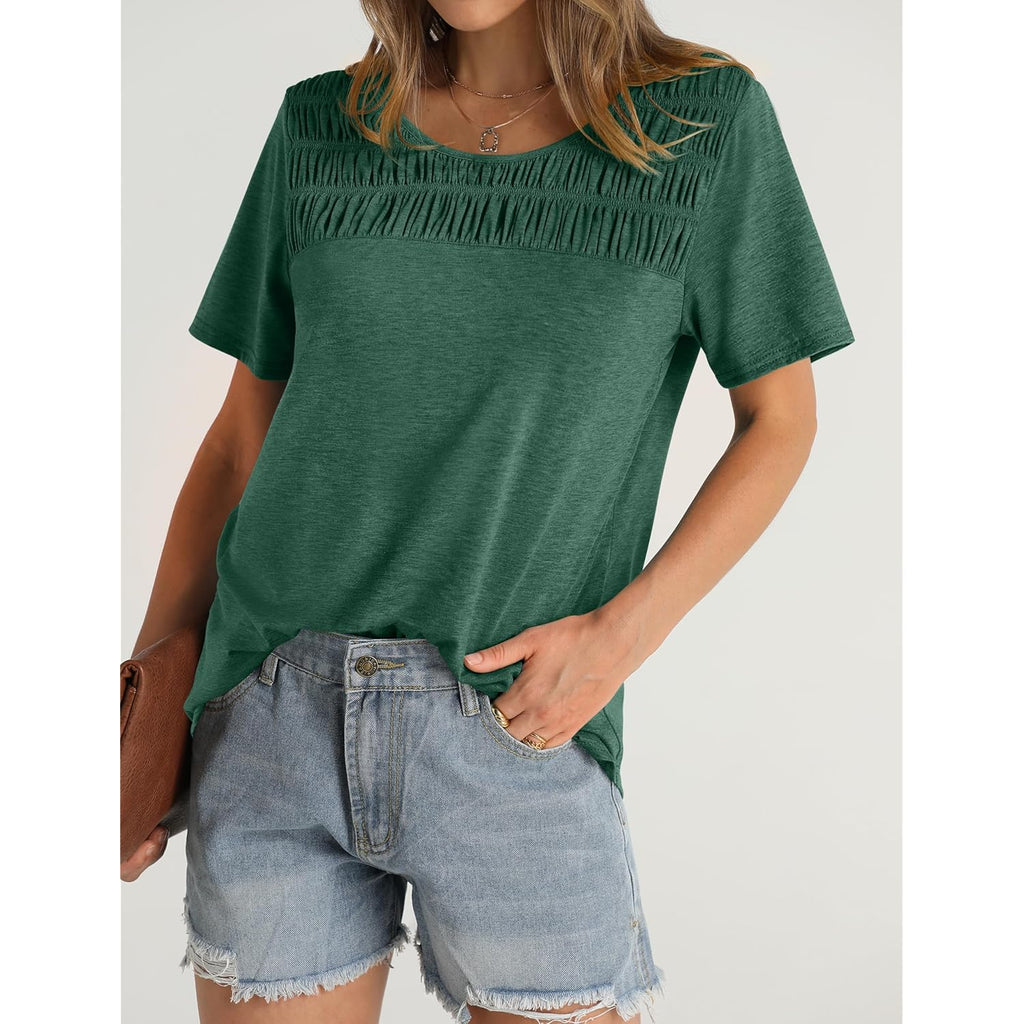 Women's Smocked Crewneck Tunic Top Green