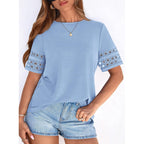 PRETTYGARDEN Summer Tops for Women 2026 Lace Short Sleeve T-Shirts Casual Blouses Spring Fashion Clothes Vacation Outfits