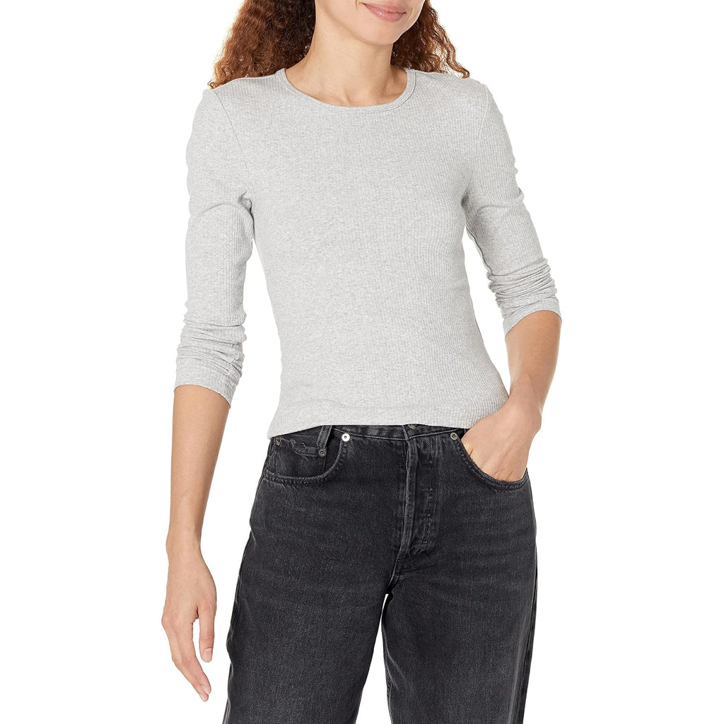 Amazon Essentials Women's Slim-Fit Long Sleeve Rib Knit Crew Neck Top, Pack of 2