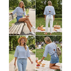 Dokotoo Womens Tops 2026 Striped Tie Back Short Sleeve T Shirts Crewneck Casual Loose Basic Tee Summer Outfits