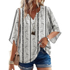 Women's Boho V-Neck Tunic Top Multicolor Black