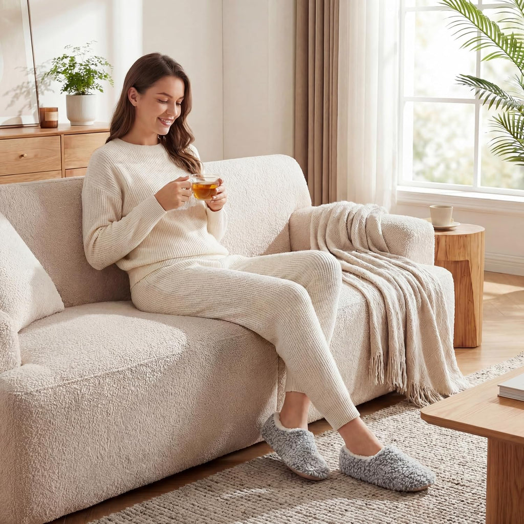 Women's Slippers Sherpa 2-pair Gray+taupe