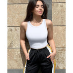 Women's Crew Neck Crop Tank Top Hide Pink/White