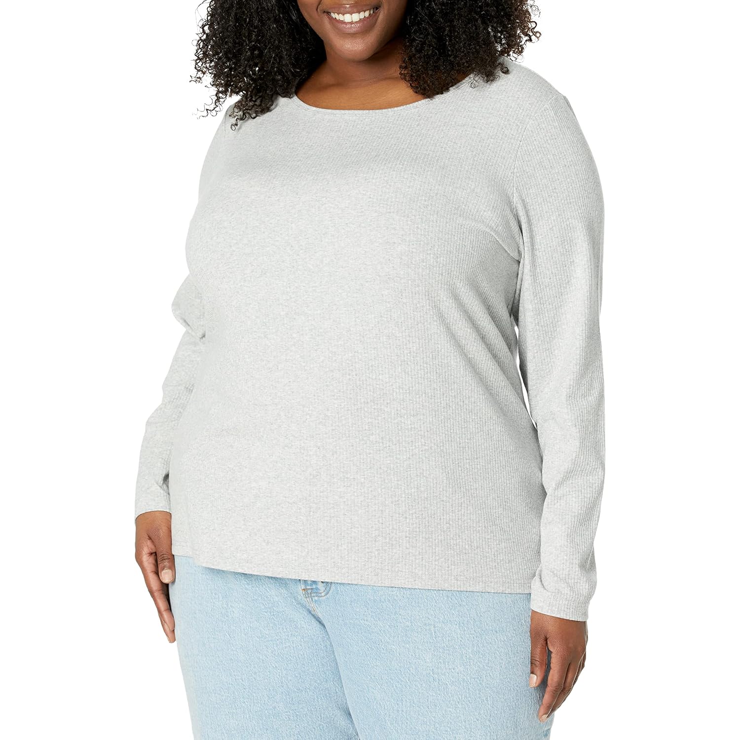 Amazon Essentials Women's Slim-Fit Long Sleeve Rib Knit Crew Neck Top, Pack of 2