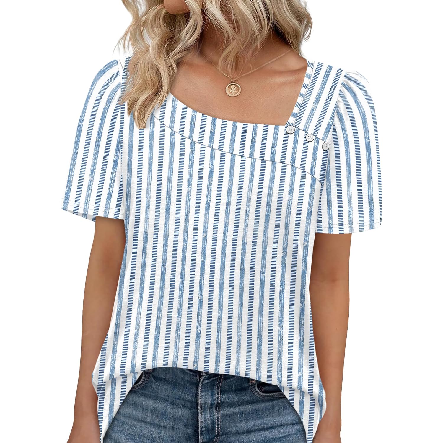 WIHOLL Womens Summer Tops Short Sleeve Shirts Square Neck Spring Outfits 2026 Fashion Clothing Blouses
