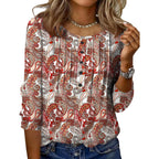 Zeagoo 3/4 Length Sleeve Womens Tops Round Neck Casual Summer Tunic Tops Basic Tees Blouses Dressy T-Shirts Pleated Shirts